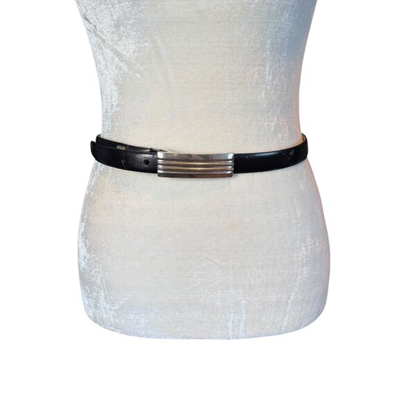 Anne Klein black genuine leather adjustable belt with silver buckle size large - Picture 1 of 11